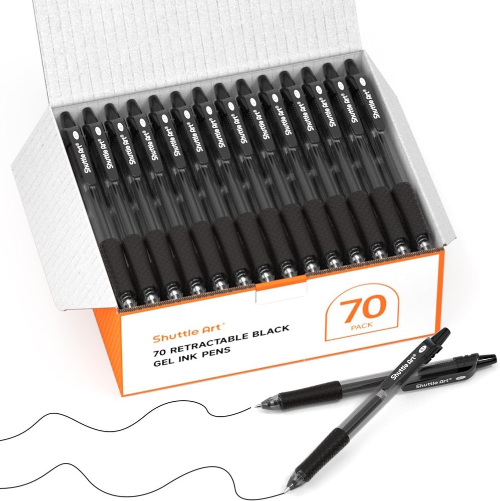 Shuttle Art Black Gel Pens, 100 Pack Retractable 1 Count (Pack of 100),