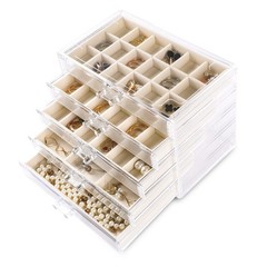 Frebeauty Acrylic Jewelry Organizer Earring Organizer Box with 5 Drawers Earring
