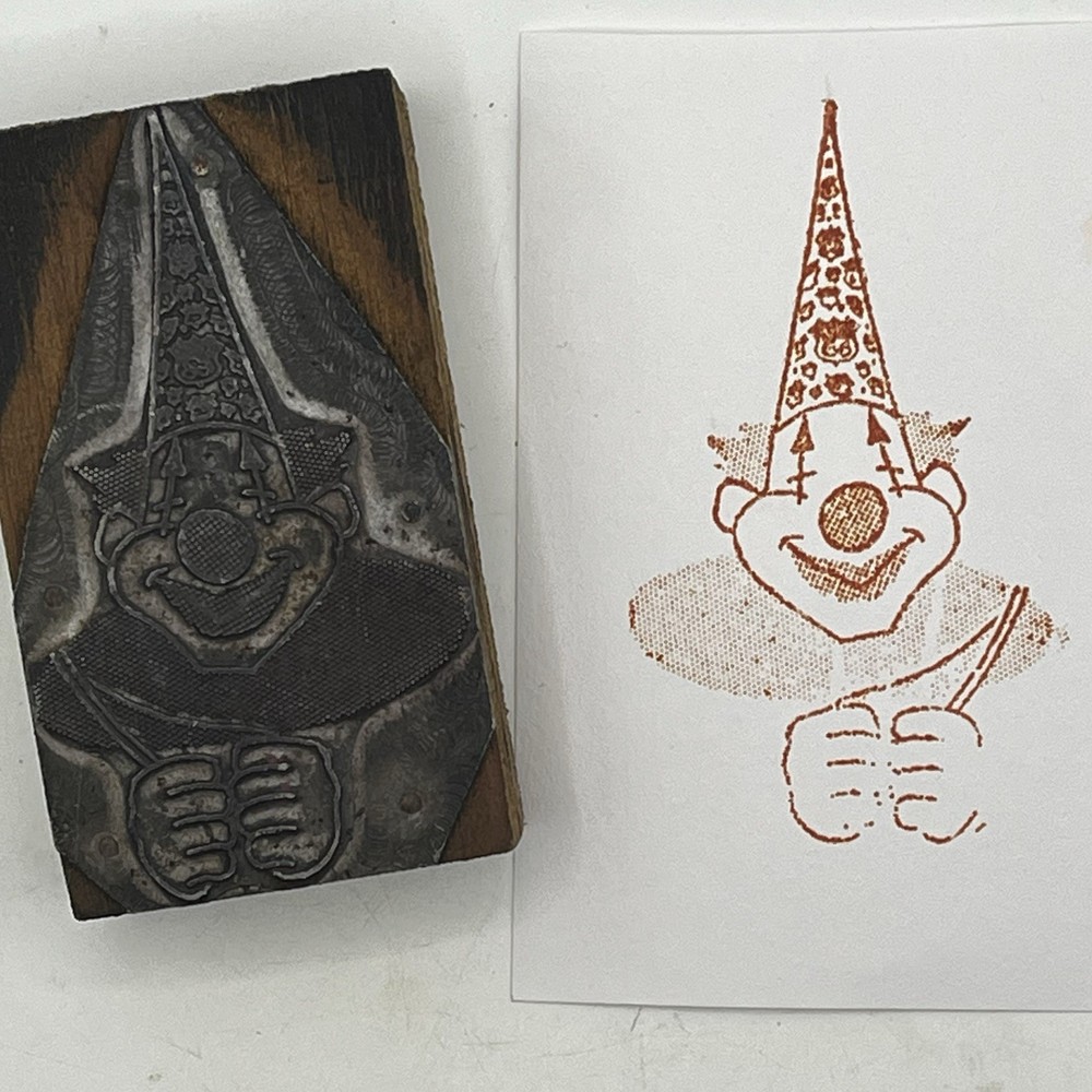 VTG Happy Clown Letterpress Print Block Cartoon See Pics For Condition Details