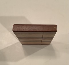 MIXED WOOD BUSINESS CARD HOLDER THAT SAYS ALOHA