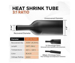 Adhesive Lined Heat Shrink Tubing 1/2″ – 50ft Black, 3:1 Ratio, Durable