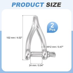 2 Pcs 316 Stainless Steel Twist Shackle 90 Degree 1/2″ 12mm, Twisted Clevis