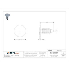 Zoro Select 5625Pk Push-In Rivet, Dome Head, 1/4 In Dia., 13/16 In L, Nylon