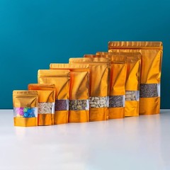 Foil Zip Lock Resealable Bags Stand Up Pouches Food Grade Heat Seal Window Gold