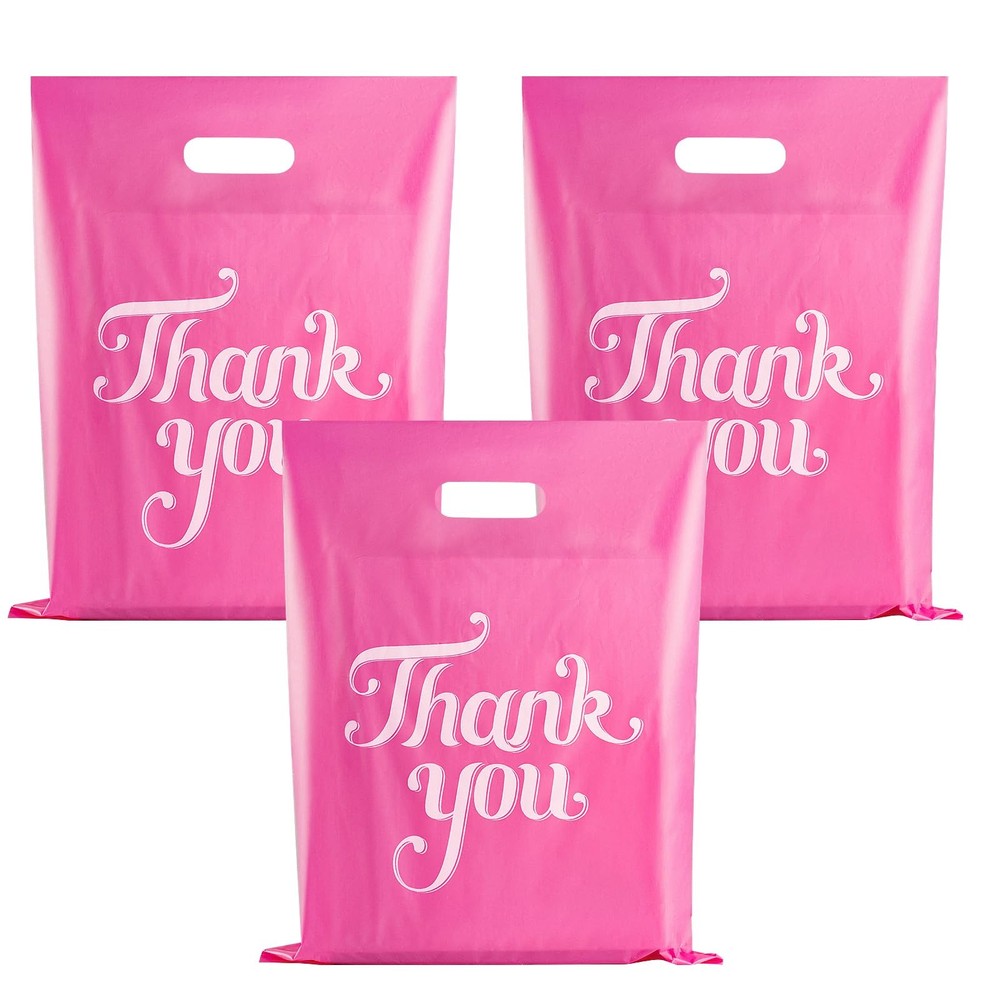 100 Pcs Pink 12×15″ Thank You Bags, Shopping Bags 1 count (Pack of 100),