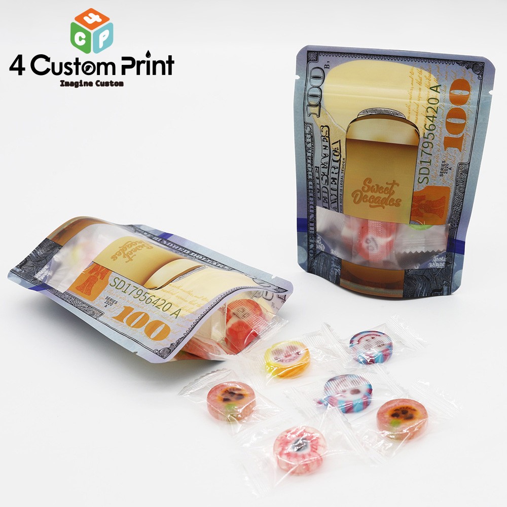 Smell Proof Food Grade Mylar Bags 100pcs Zip Seal 3.5g Foil Stand Up Pouches