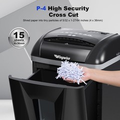 15-Sheet Paper Shredder with 58dB Quiet Operation, P4 Cross-Cut Security for …