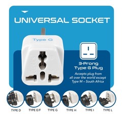 Ceptics UK, Hong Kong, Ireland, UAE Travel Plug Adapter (Type 3 Pack, White