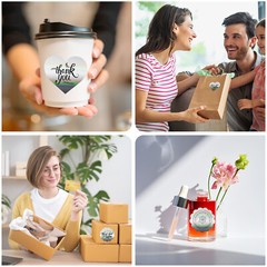 Holographic Thermal Labels Flower Heart Round Stickers for Logo Thanks Card Tag