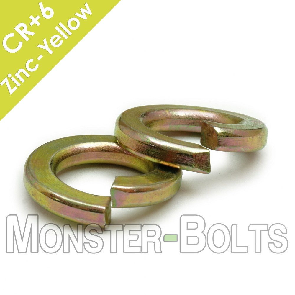 Split Lock Washers Thru Hardened Alloy, Zinc Yellow 1/4, 5/16, 3/8, 7/16 1/2 3/4