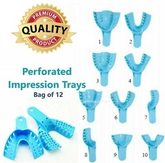 Dental Perforated Plastic Impression Trays XL, L, M, S, Upper /Lower, 12/Bag