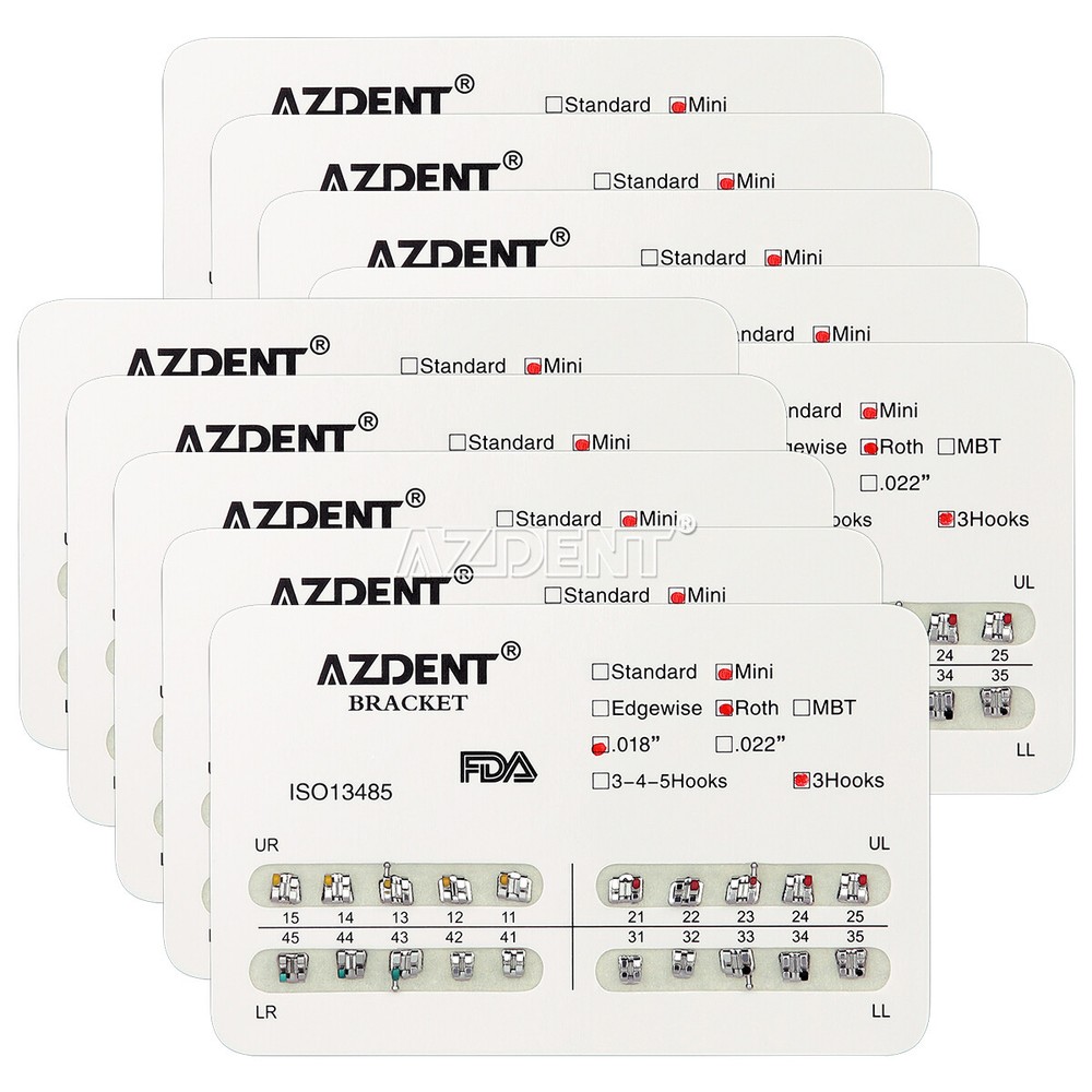 AZDENT Dental Ortho Brackets Braces Mini/Standard Roth/MBT 018/022 3/Hooks 3-4-5