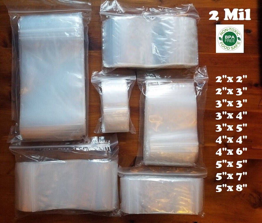 100x 2-Mil Clear Zip Plastic Lock Bags Poly Jewelry Zipper Pill Baggies US 2″ 5″