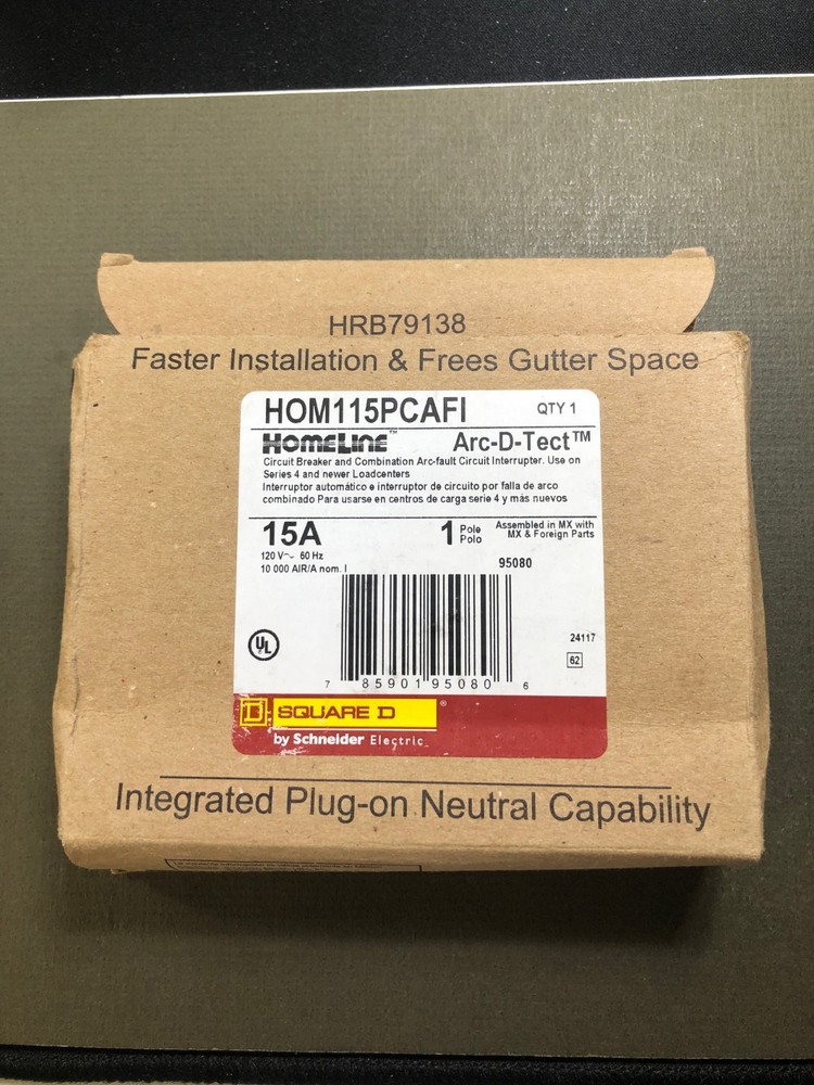NEW! SQUARE D HOMELINE HOM115PCAFI 15A PLUG ON NEUTRAL AFCI Circuit Breaker