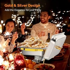4 Pack Chafing Dish Buffet Set 9QT Stainless Steel Chafing Dishes Gold & Silver