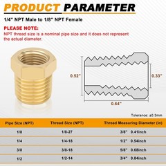 4pcs Heavy Duty 1/4 NPT Male Thread to 1/8 NPT Female Thread Brass Reducer