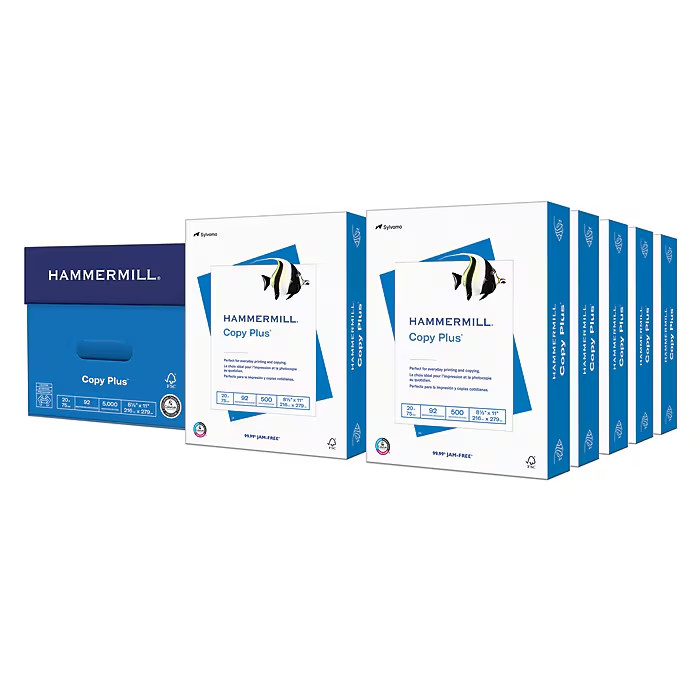 Hammermill Copy Plus Paper 8.5×11 20lb 92 Bright Letter 5000 Sheets 1 Carton