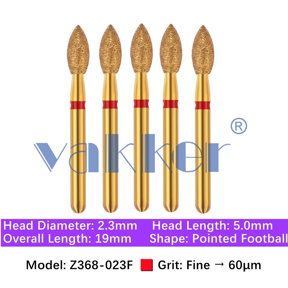 Vakker 5pc Dental Zirconica Diamond Burs Z368-023F Fine Pointed Football