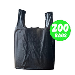 T-Shirt Plastic Grocery Shopping Bags 1/6 Large 21 x 6.5 x11.5 BLACK (50-200 ct)