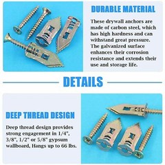 50x Drywall Self Drilling Anchors Screws Wall Anchor Expansion Hooks Heavy Duty