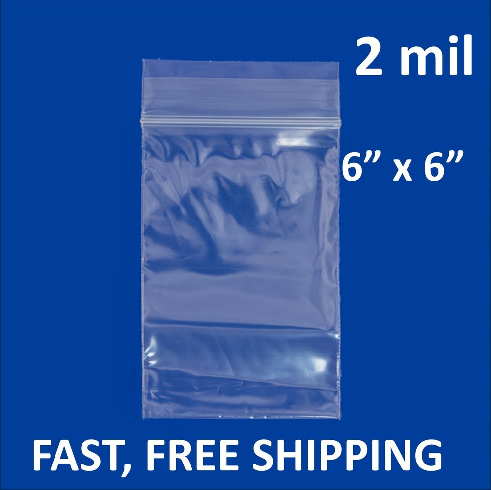 6″x6″ CLEAR 2 MIL ZIP SEAL BAGS POLY PLASTIC RECLOSABLE TOP LOCK BAGGIES SQUARE