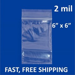 6″x6″ CLEAR 2 MIL ZIP SEAL BAGS POLY PLASTIC RECLOSABLE TOP LOCK BAGGIES SQUARE