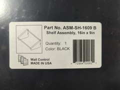 Wall Control ASM-SH-1609 B Shelf Assembly 16in x 9in Black Pegboard Shelf New