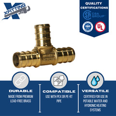 25 PIECES 1/2″ X 1/2″ X 1/2″ PEX TEE – BRASS CRIMP FITTINGS (LEAD-FREE BRASS)