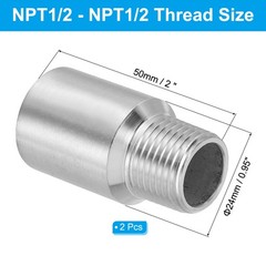 2Pcs Stainless Steel 2″ L 1/2″ NPT Male to 1/2″ NPT Female Pipe Fitting