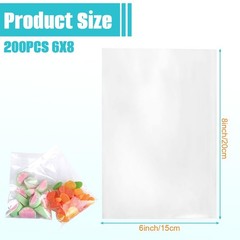 200 PCS Clear Flat Cello Cellophane Treat Gift Basket Bags 1.2mil 6×8 Inch