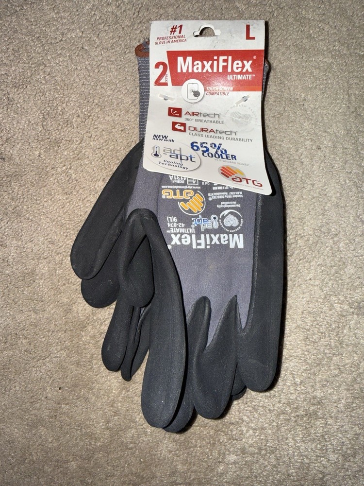 MaxiFlex Ultimate Large Gray Nitrile-Coated Outdoor & Work Gloves 2-PAIRS