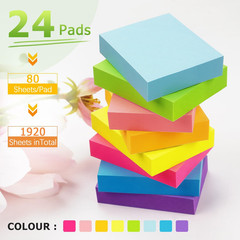 24 Pads 1.5X2 Inch Bright Colors Self-Stick Pads Total 1920 Sheets