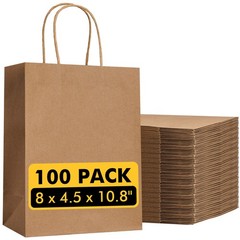 RACETOP Brown Paper Bags with Handles Bulk 1 Count (Pack of 100),