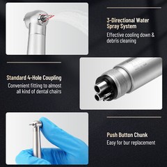10x Triple Water Spray Dental High Speed Handpiece Push Button 4 Holes Autochuck