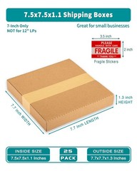 7″ 45 RPM Vinyl Record Mailers (NOT for 12″ LPs), 7.5″ x 7.5″ x 1.1″ Thin Kra…