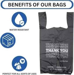 New Large 21 x 6.5 x 11.5 “Thank You” T-Shirt Plastic Grocery Black Bags-1000