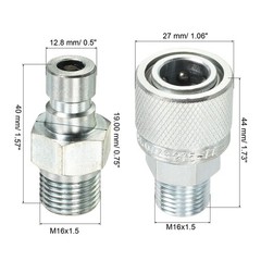 Hydraulic Quick Connect Coupler 1 Set Carbon Steel M16x1.5mm Male Thread Silver