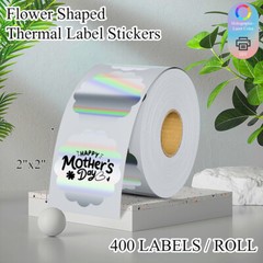 Holographic Thermal Labels Flower Heart Round Stickers for Logo Thanks Card Tag