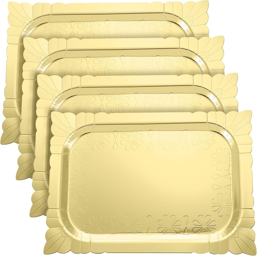 4 Pcs Gold Rectangle Serving Trays Heavy Duty Disposable Paper Cardboard Serving