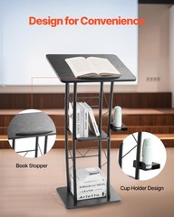 Uimoso Podium Stand 47 in Curved Metal Lectern Storage Shelf Classroom Wedding