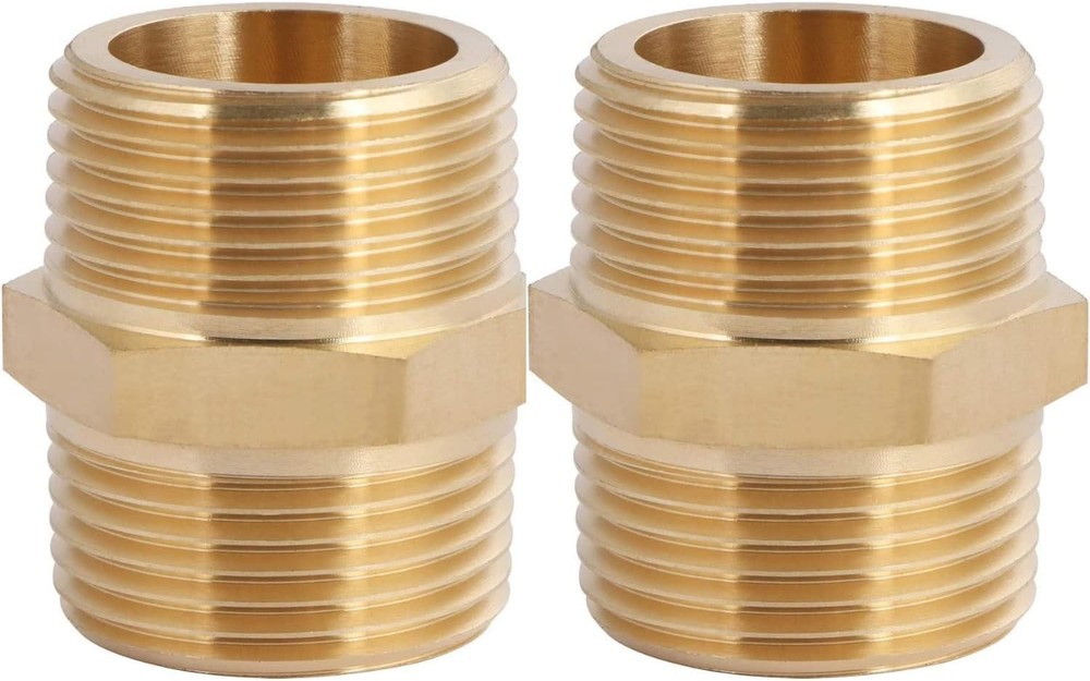 2 Pcs 1×1 Inch NPT Male Hex Nipple Straight Adapters Brass Pipe Fittings