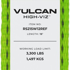 VULCAN High-Viz 2”x15′ Ratchet Straps, Wire J-Hooks, 3300 lbs. SWL, 2 Pack