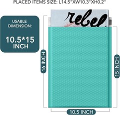 250pc Large Bubble Mailers 10.5×16 Padded Envelopes 10.5×15 Poly Bubble Bag Teal