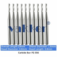 10-100pc Vakker Dental Carbide Burs FG556 19mm Straight Fissure Bur High Speed