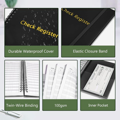 Check Registers for Personal Checkbook, Double Spiral Check Register Book, Budge