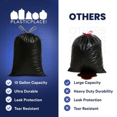 Plasticplace 13 Gallon Extra Tall Drawstring Kitchen Trash Bags Black 1.2 Mil
