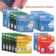 US 100pcs Dental Diamond Burs Kit for High Speed Handpiece Medium FG 1.6MM