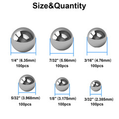 600pcs Bicycle Bearing Balls 6 Sizes 1/4 to 3/32 Loose Steel Ball Bearings Set