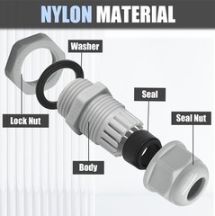 12 Pcs 1/2″ NPT Nylon Cable Glands, Grey Strain Relief Cable Cord Connector I