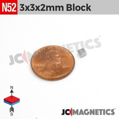 Magnet Block 3mm x 3mm x 2mm N52 Super Strong Rare Earth Neodymium 3x3x2mm